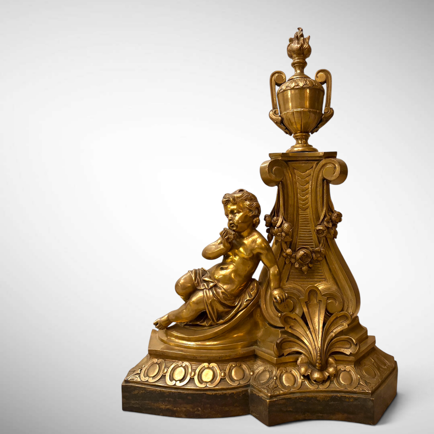A LOUIS XVI STYLE CHASED AND GILDED FIGURAL ANDIRONS, FRANCE, C. 1870