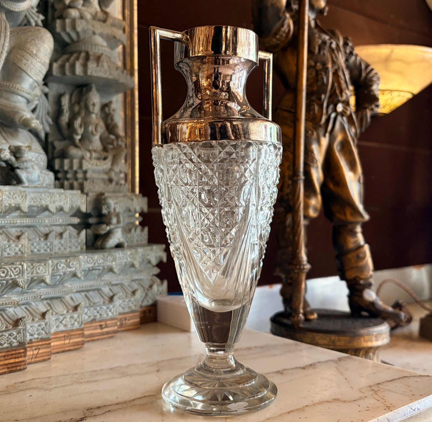 EDWARDIAN CRYSTAL AND STERLING SILVER AMPHORA VASE, LONDON, 1902