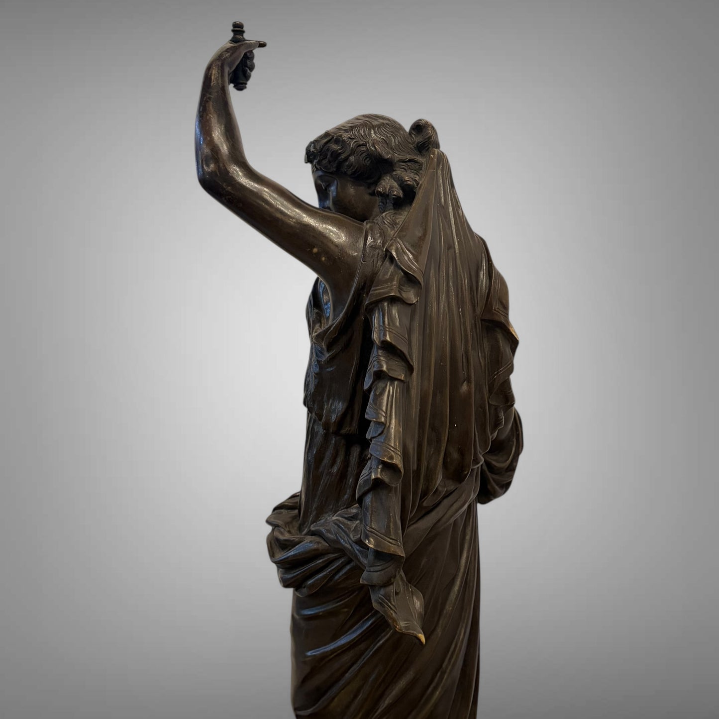 A LATE 19th CENTURY NEOCLASSICAL PATINATED BRONZE FIGURE OF HEBE, FRANCE, C. 1880