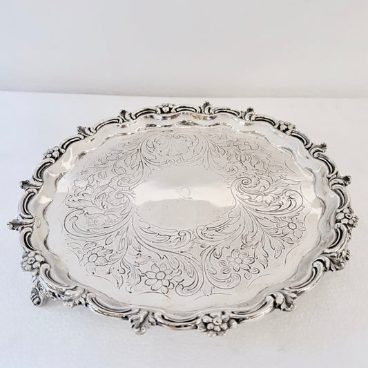 WILLIAM IV CHASED STERLING SILVER SALVER, LONDON, 1835