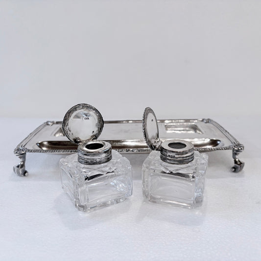 EDWARDIAN GADROONED STERLING SILVER INKSTAND, LONDON, 1905