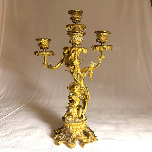A PAIR OF LOUIS XV STYLE GILT BRONZE FIGURAL FOUR-LIGHT CANDELABRA, FRANCE, 19TH CENTURY
