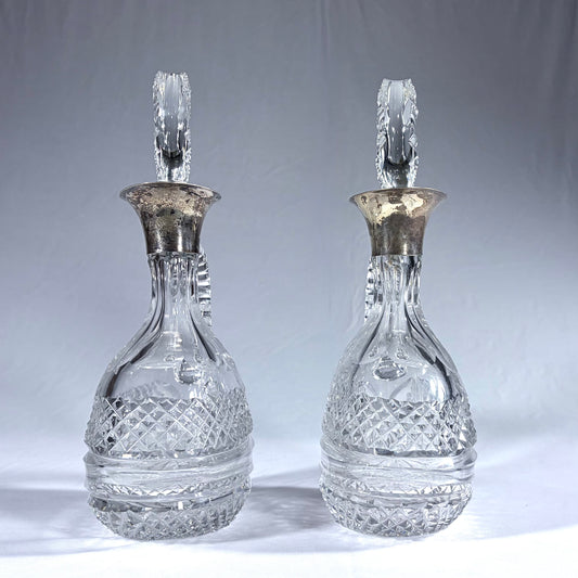 PAIR OF VICTORIAN DIAMOND-CUT CRYSTAL CLARET JUGS, EUROPE, LATE 19th CENTURY