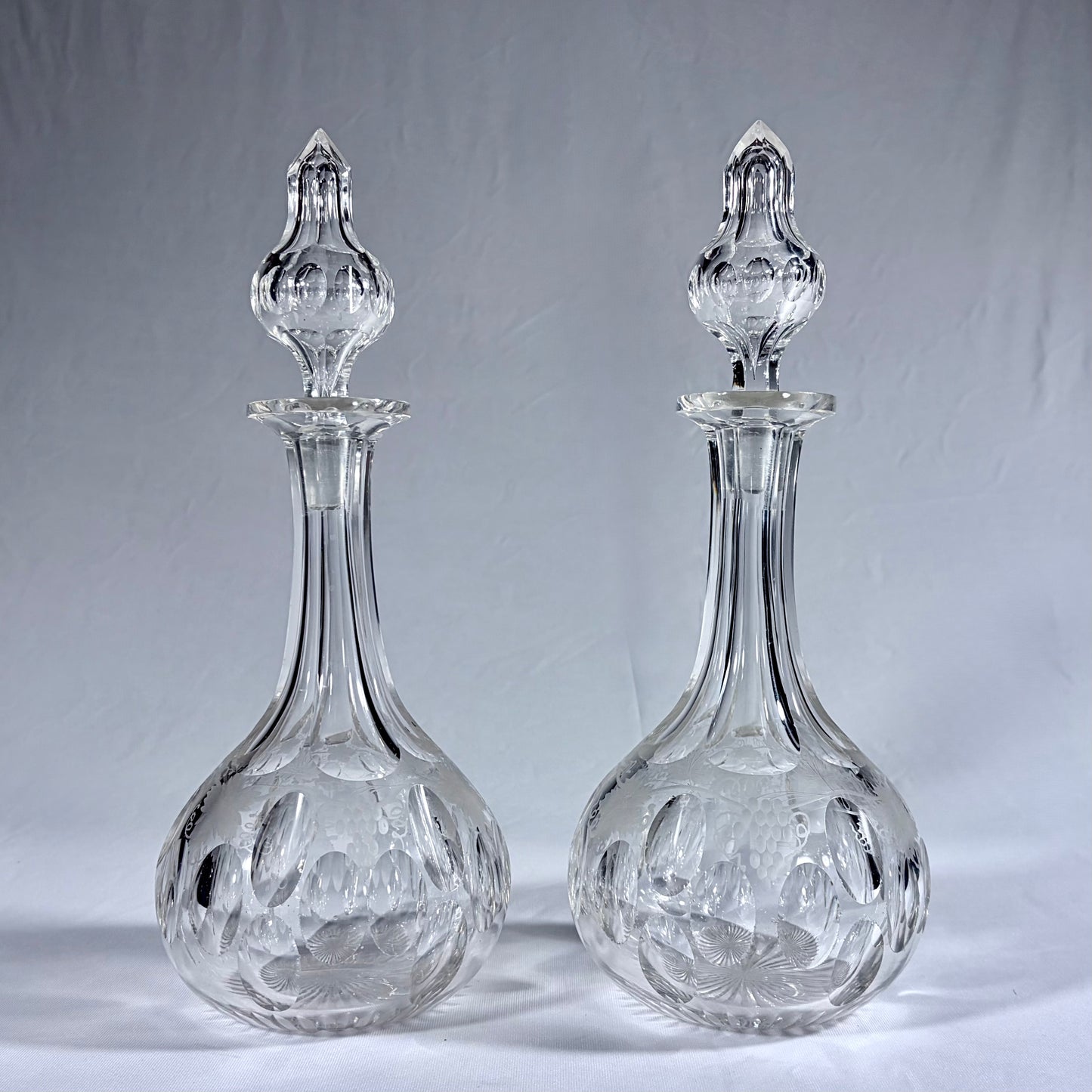 LATE VICTORIAN CUT AND ENGRAVED GLASS DECANTERS, ENGLAND, C.1880