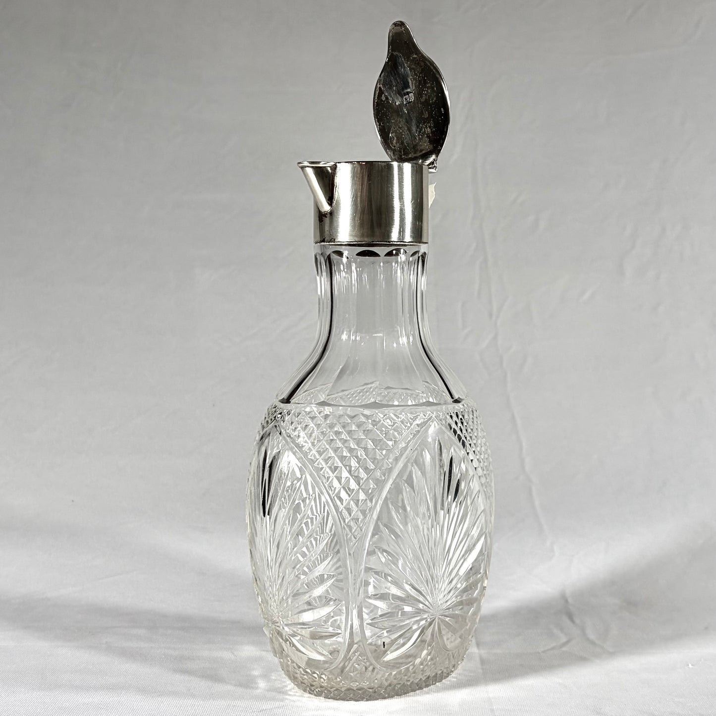 VICTORIAN CUT GLASS AND STERLING SILVER MOUNTED CLARET JUG, LONDON, 1896