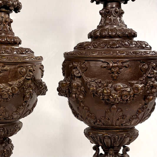 PAIR OF ROCOCO REVIVAL PATINATED BRONZE EWERS, FRANCE, LATE 19TH CENTURY