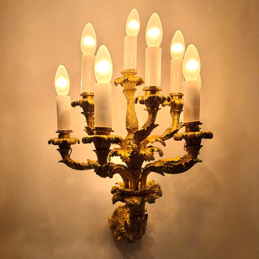 A PAIR OF LOUIS XV STYLE GILT BRONZE EIGHT-LIGHT WALL LIGHTS, FRANCE, 19TH CENTURY