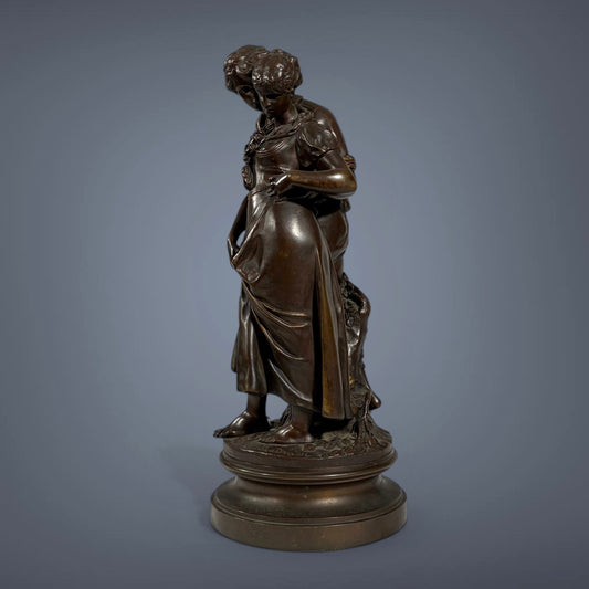 PATINATED BRONZE GROUP, "THE FIRST TRYST," FRANCE, LATE 19th CENTURY