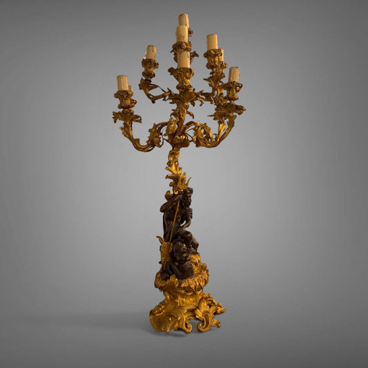 NEPTUNE AND TRITON GILT BRONZE NINE-LIGHT CANDELABRA, FRANCE, c.1870