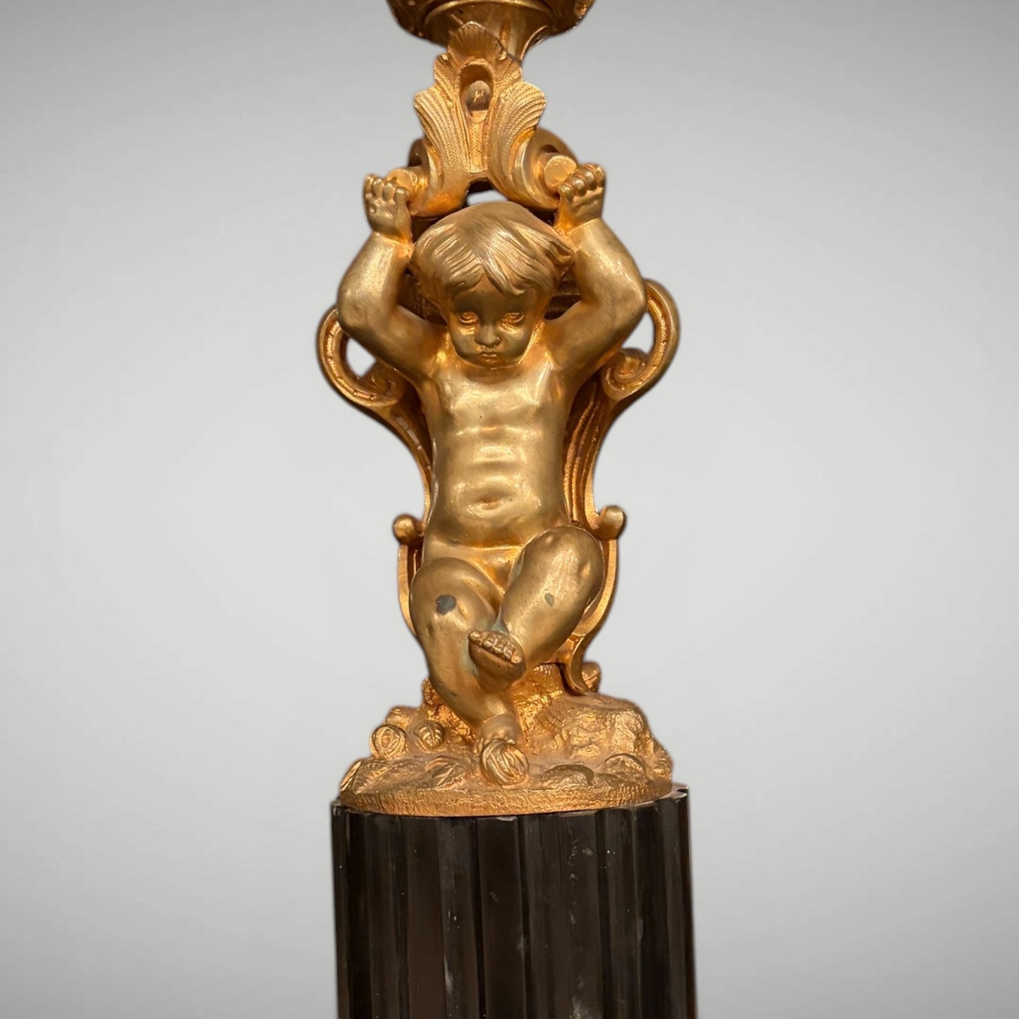 PAIR OF FIGURAL ROCOCO STYLE GILT BRONZE FIVE-LIGHT CANDELABRA, FRANCE, c.1870