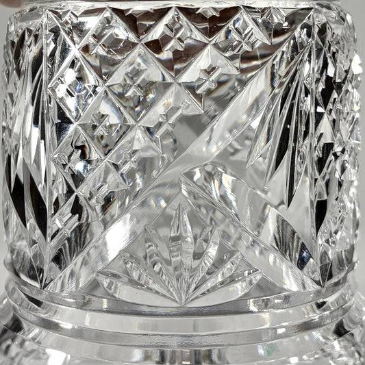 KLS Vaults large bell-shaped crystal decanter with intricate diamond and fan hand-cut glass patterns