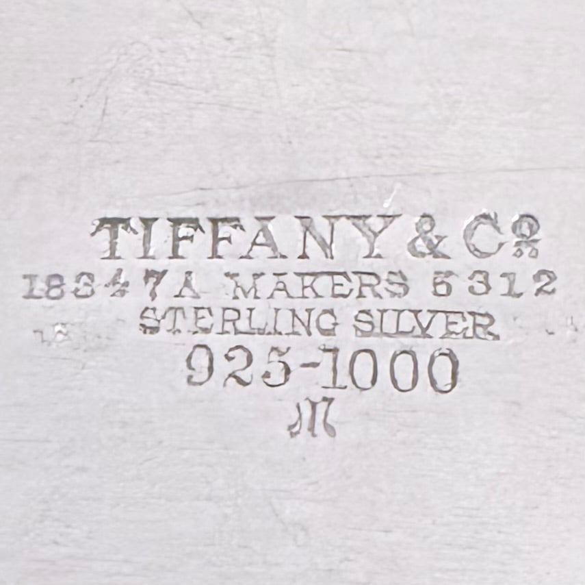 KLS Vaults Tiffany and Co sterling silver hallmark engraving on an antique Art Nouveau oval platter