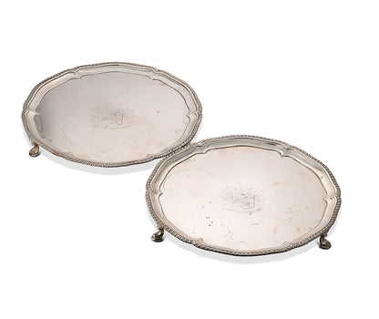 A PAIR OF GEORGE III STERLING SILVER SALVERS, LONDON, 1794