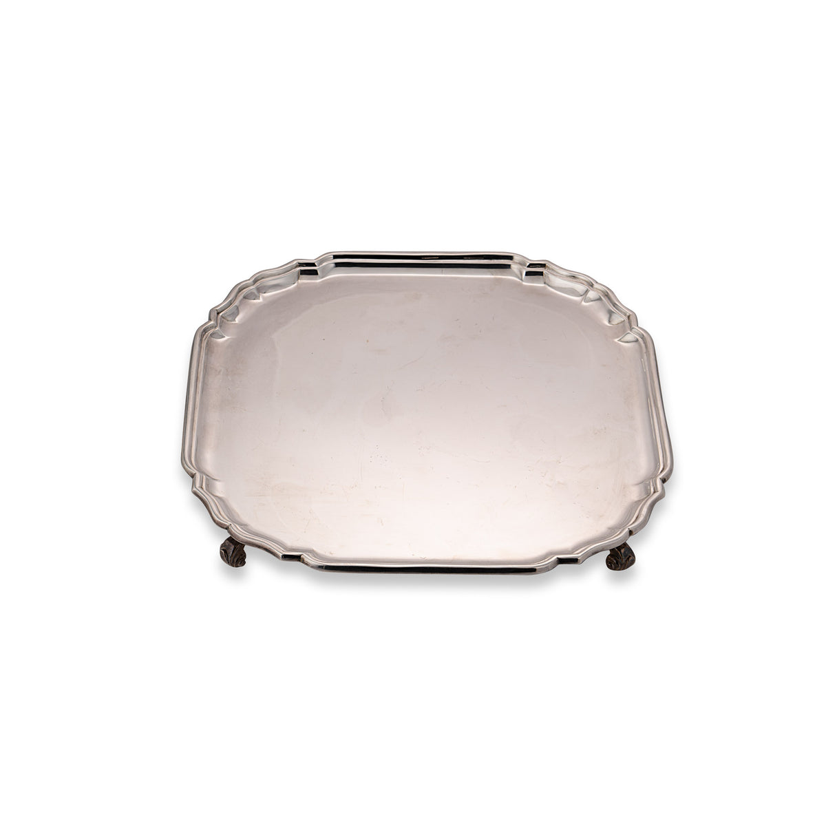 AN ELIZABETH II STERLING SQUARE SILVER SALVER, LONDON, 1964