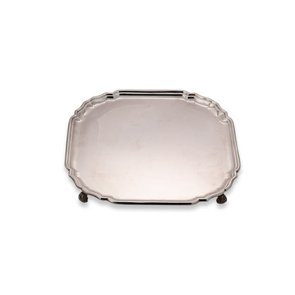 AN ELIZABETH II STERLING SQUARE SILVER SALVER, LONDON, 1964