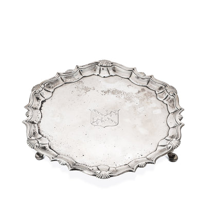 A GEORGE II SHELL MOTIF STERLING SILVER SALVER, LONDON, 1741