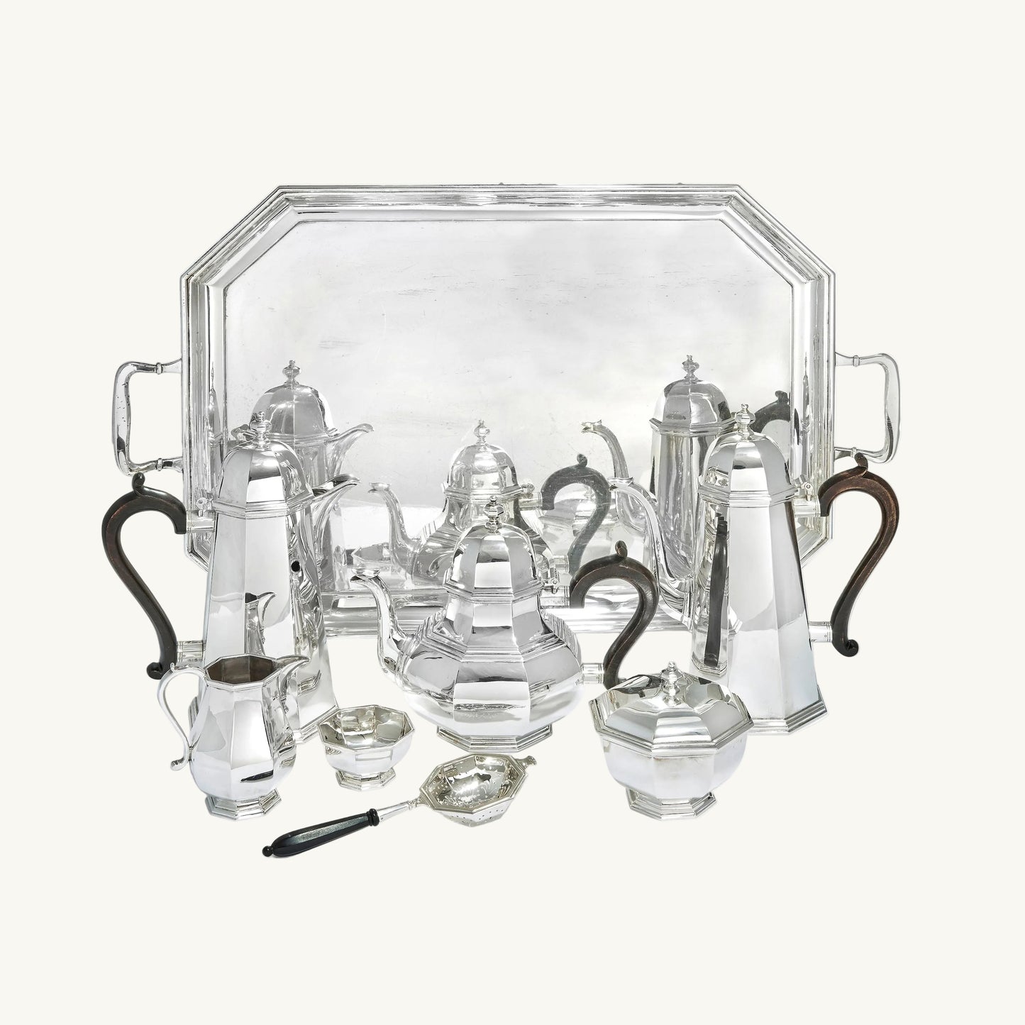 MODERN ELIZABETH II OCTAGONAL STERLING SILVER SEVEN-PIECE TEA AND COFFEE SERVICE, LONDON, 1997