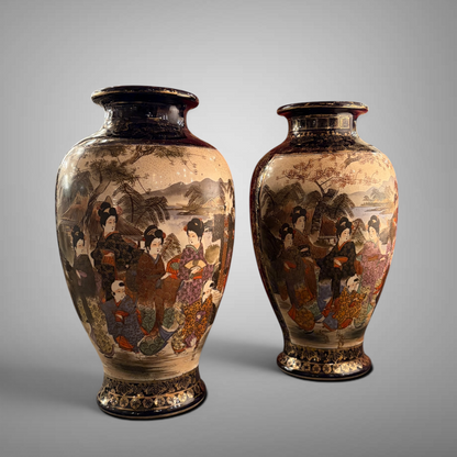 A FINE PAIR OF COBALT SATSUMA VASES, JAPAN, MEIJI PERIOD c.1880–1910