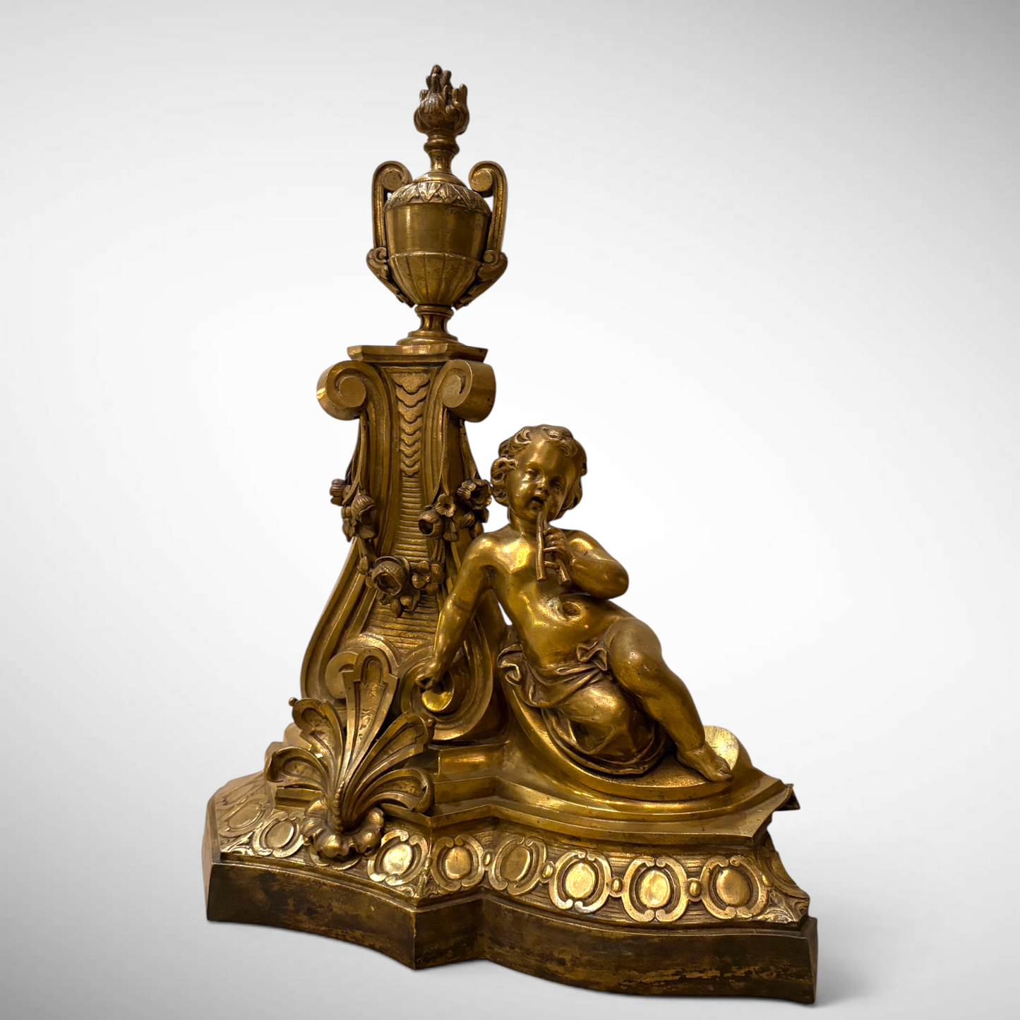 A LOUIS XVI STYLE CHASED AND GILDED FIGURAL ANDIRONS, FRANCE, C. 1870