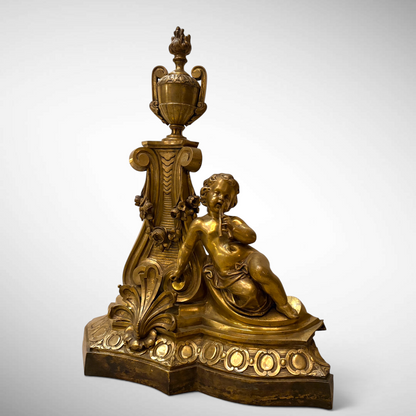 A LOUIS XVI STYLE CHASED AND GILDED FIGURAL ANDIRONS, FRANCE, C. 1870