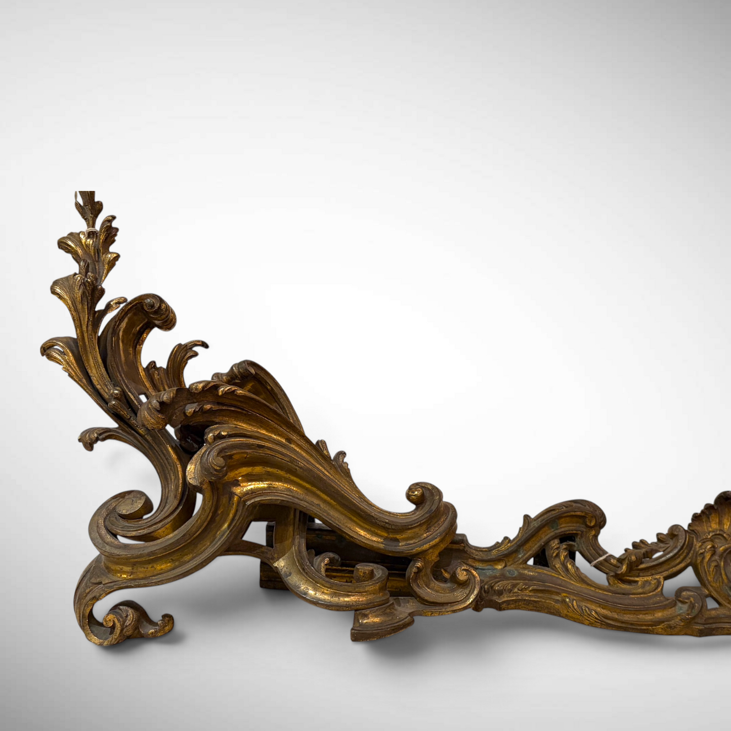 LOUIS XV STYLE CAST AND GILDED BRONZE FIREPLACE FENDER, FRANCE, C. 1850