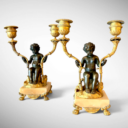 NAPOLEON III ORMOLU FIGURAL TWIN-LIGHT CANDELABRA, FRANCE, c.1870