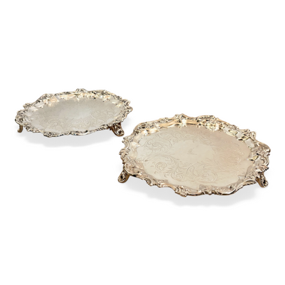 A PAIR OF VICTORIAN STERLING SILVER SALVERS, LONDON, 1869