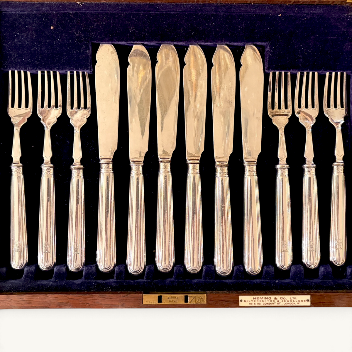 A VICTORIAN STERLING SILVER FISH SERVICE FOR SIX, SHEFFIELD, 1894