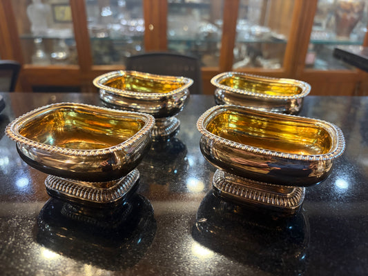 GEORGIAN GADROONED STERLING SILVER GILT-WASH SALT CELLARS, LONDON, 1812