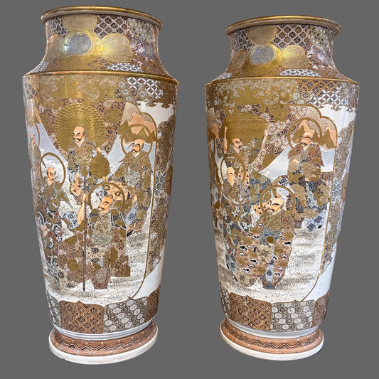 A PAIR OF MONUMENTAL SATSUMA EARTHENWARE VASES, JAPAN, MEIJI PERIOD (1868–1912)