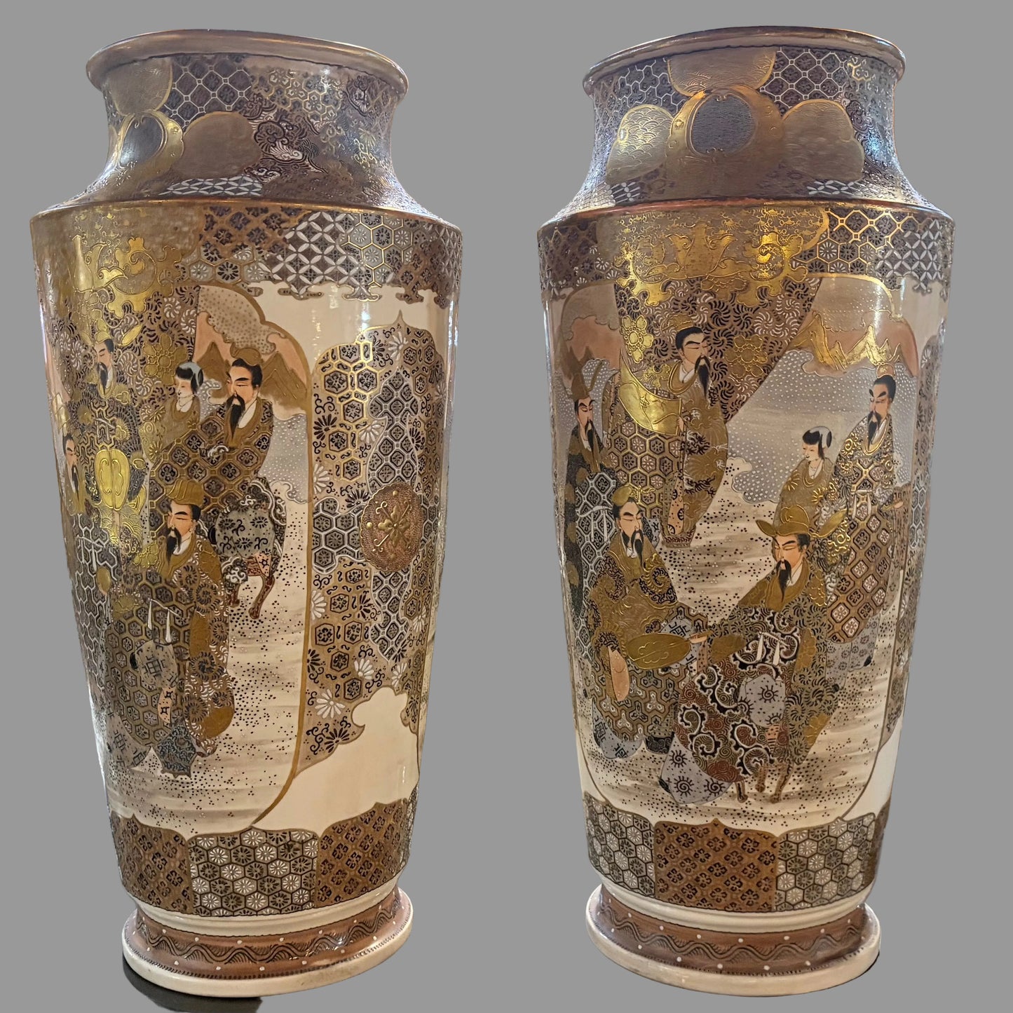 A PAIR OF MONUMENTAL SATSUMA EARTHENWARE VASES, JAPAN, MEIJI PERIOD (1868–1912)