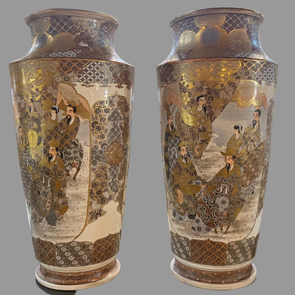 A PAIR OF MONUMENTAL SATSUMA EARTHENWARE VASES, JAPAN, MEIJI PERIOD (1868–1912)