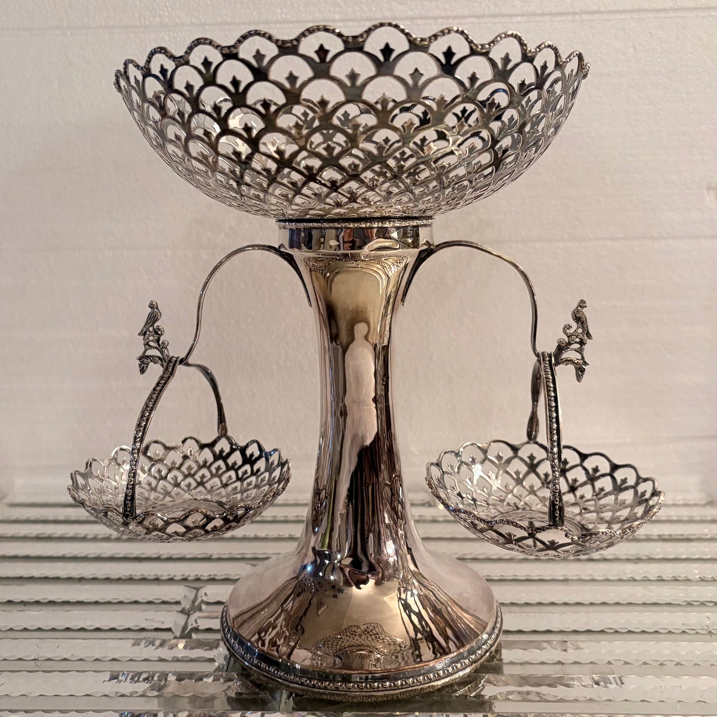EDWARDIAN PIERCED STERLING SILVER EPERGNE, CHESTER, 1908