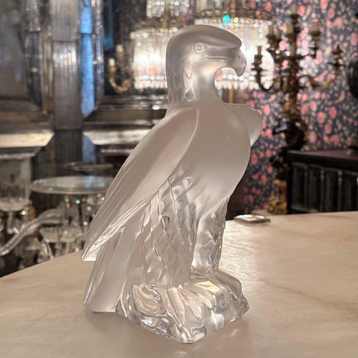FROSTED CRYSTAL EAGLE SCULPTURE, FRANCE, MID-20TH CENTURY