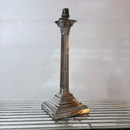 EDWARDIAN CORINTHIAN COLUMNAR STERLING SILVER TABLE LAMP, BIRMINGHAM, 1905