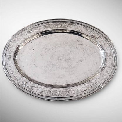 LARGE GEORGE V CHASED STERLING SILVER PLATTER, NEW YORK, 1917