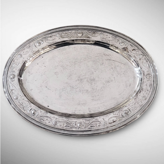 LARGE GEORGE V CHASED STERLING SILVER PLATTER, NEW YORK, 1917