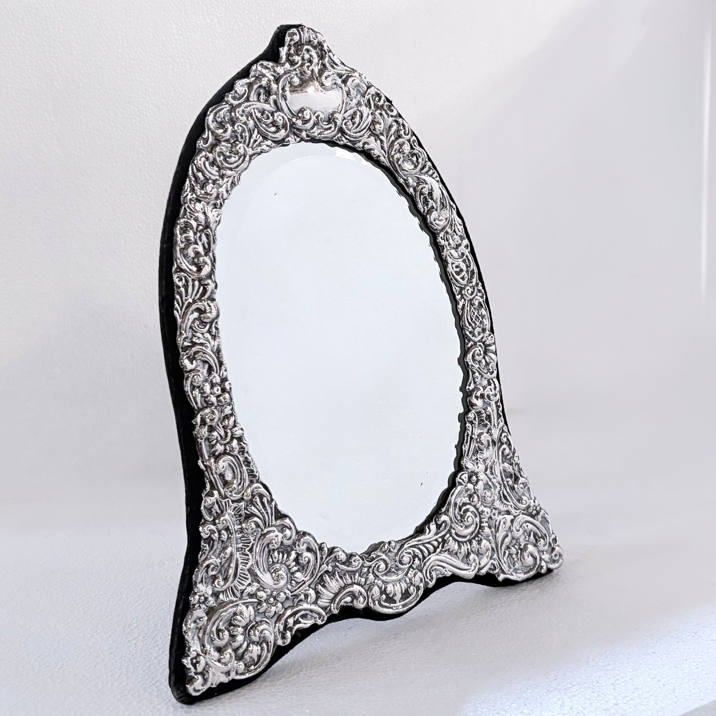 ELIZABETH II REPOUSSÉ SILVER-MOUNTED DRESSING TABLE MIRROR, LONDON, 1988
