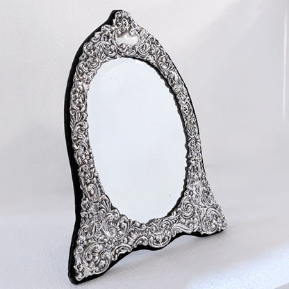 ELIZABETH II REPOUSSÉ SILVER-MOUNTED DRESSING TABLE MIRROR, LONDON, 1988