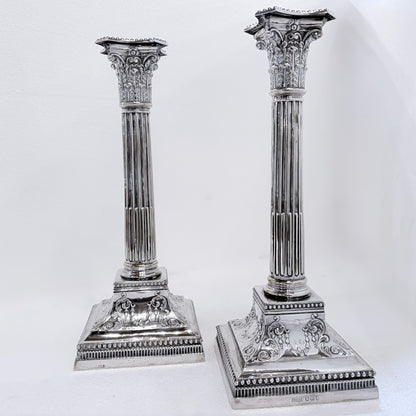 PAIR OF CORINTHIAN COLUMN STERLING SILVER CANDLESTICKS, SHEFFIELD, 1896
