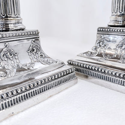 PAIR OF CORINTHIAN COLUMN STERLING SILVER CANDLESTICKS, SHEFFIELD, 1896