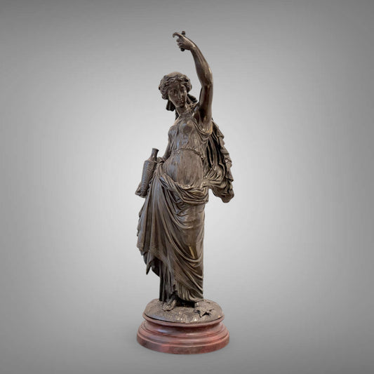 A LATE 19th CENTURY NEOCLASSICAL PATINATED BRONZE FIGURE OF HEBE, FRANCE, C. 1880