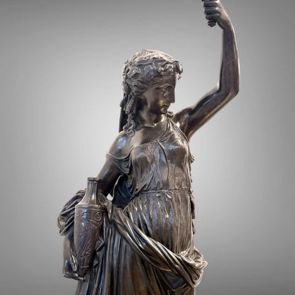 A LATE 19th CENTURY NEOCLASSICAL PATINATED BRONZE FIGURE OF HEBE, FRANCE, C. 1880