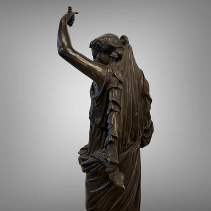 A LATE 19th CENTURY NEOCLASSICAL PATINATED BRONZE FIGURE OF HEBE, FRANCE, C. 1880
