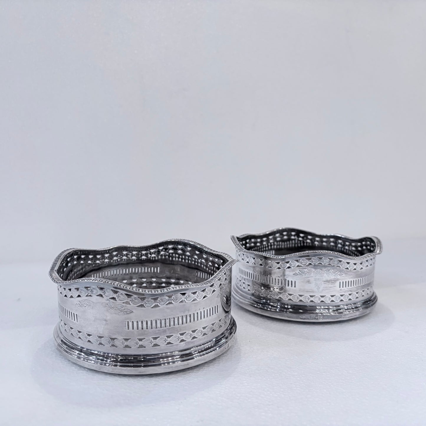 PAIR OF ELIZABETH II STERLING SILVER WINE COASTERS, LONDON, 1936