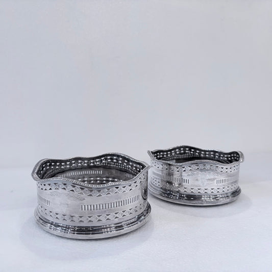 PAIR OF ELIZABETH II STERLING SILVER WINE COASTERS, LONDON, 1936