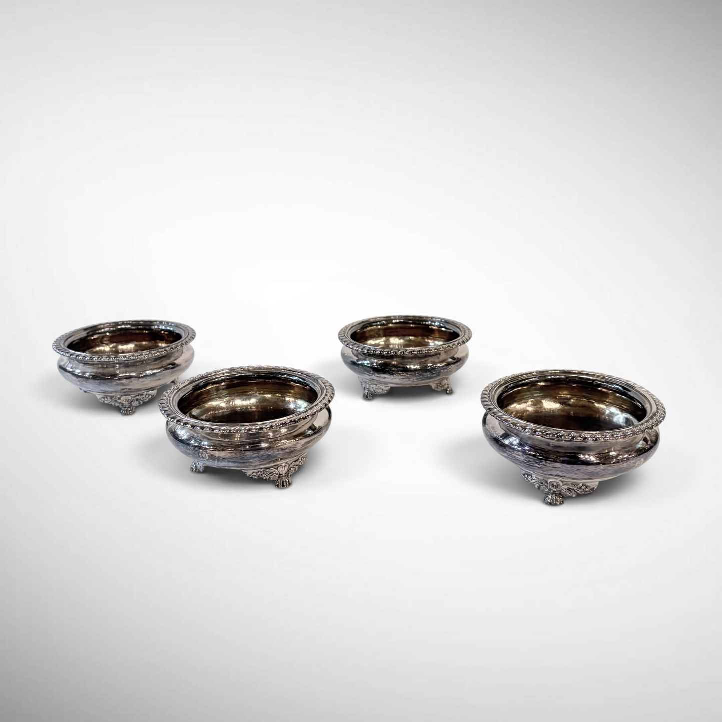 GEORGIAN GADROONED STERLING SILVER SALT CELLARS, LONDON, 1823