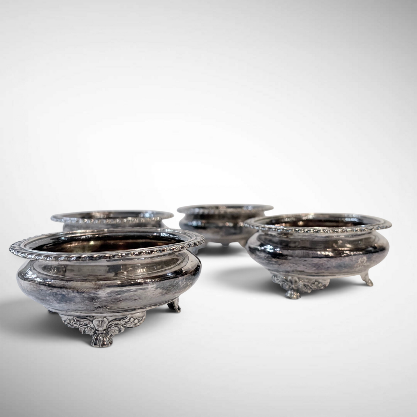 GEORGIAN GADROONED STERLING SILVER SALT CELLARS, LONDON, 1823