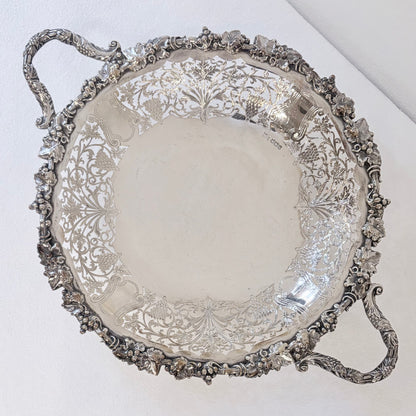 ELIZABETH II PIERCED STERLING SILVER FOOTED CENTERPIECE BOWL, SHEFFIELD, 1960