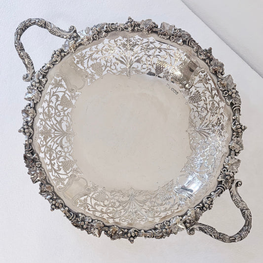 ELIZABETH II PIERCED STERLING SILVER FOOTED CENTERPIECE BOWL, SHEFFIELD, 1960